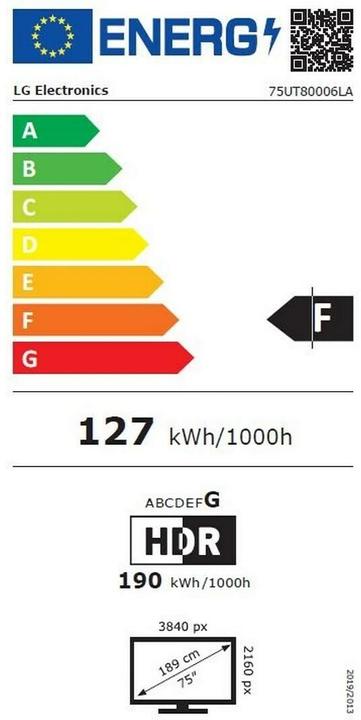 Energy Label LG 75UT80006LA (75", UT80, LCD, 4K, 2024)