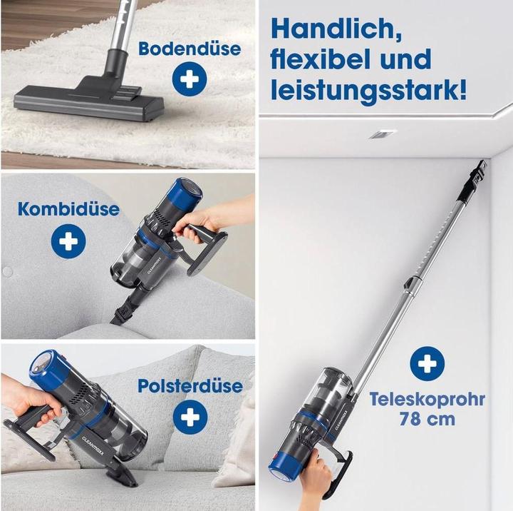 Produktbild CleanMaxx Akku-Hand- und Stielsauger Grau / Blau, Fassungsvermögen