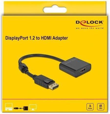 Actual product image Delock Adapter DisplayPort 1.2 male to HDMI female 4K Active black (HDMI, 20 cm)