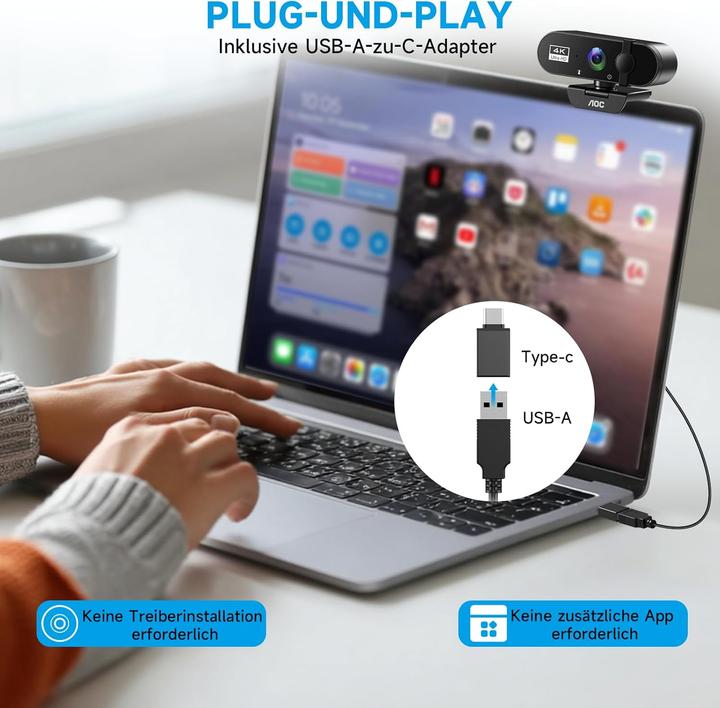 Immagine prodotto AOC AC310 Webcam 4K Ultra HD mit Autofokus & Mikrofon