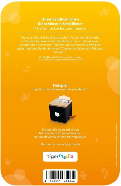 Produktbild Tigermedia Tigercard Unser Sandmännchen Die schönsten Schlaflieder 17 bekannte Lieder zum Träumen (Deutsch)