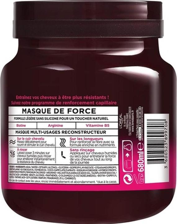 Valeurs nutritives et ingrédients L'Oréal Paris Masque visage multi-usage enrichi en suppléments capillaires (50 ml)