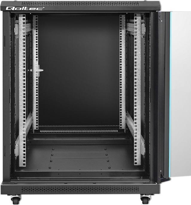 Produktbild Qoltec Szafa RACK 19" | 15U | 600 x 600 x 855 | hartowane drzwi | stojąca | nóżki + kółka | stalowa (15 HE, 19 Zoll Rack)