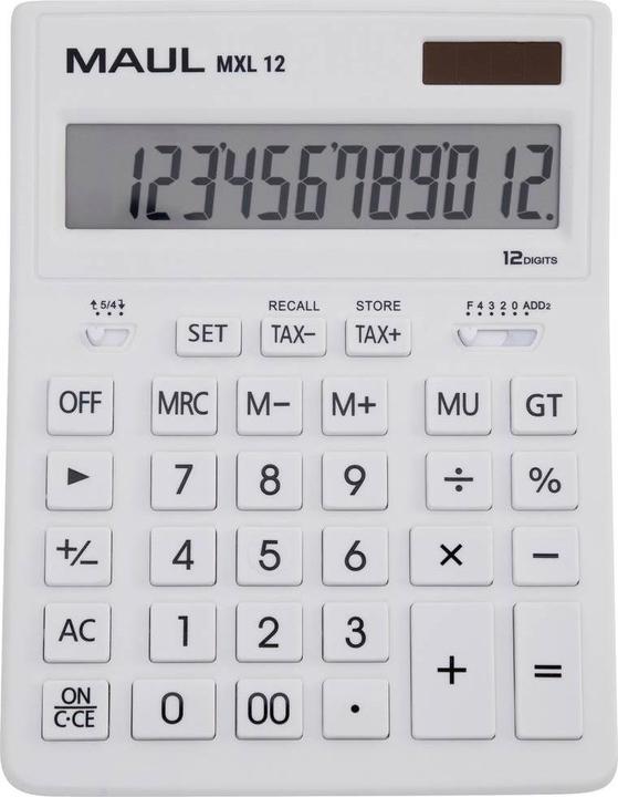 Produktbild Maul MXL 12 Tischrechner Weiss Display (Stellen): 12 batteriebetrieben, solarbetr (Batterien)