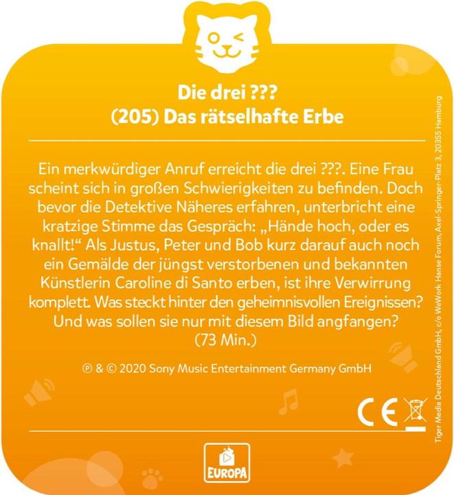 Actual product image Tigermedia tigercard - The three??? - Episode 205: Mysterious inheritance (German)