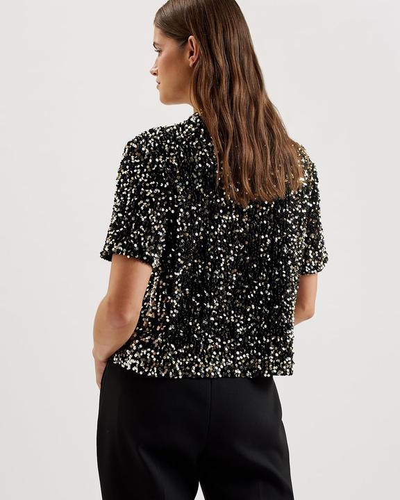 Immagine prodotto Ted Baker Zarhaaa, top in velluto con paillettes, maniche corte (38)