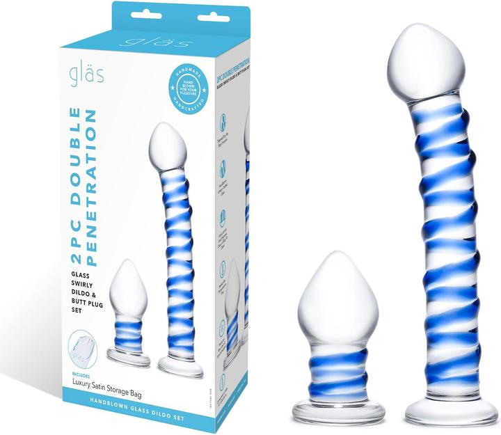 Produktbild Gläs Double Penetration Glass Swirly Dildo & Butt Plug Set 2 pcs