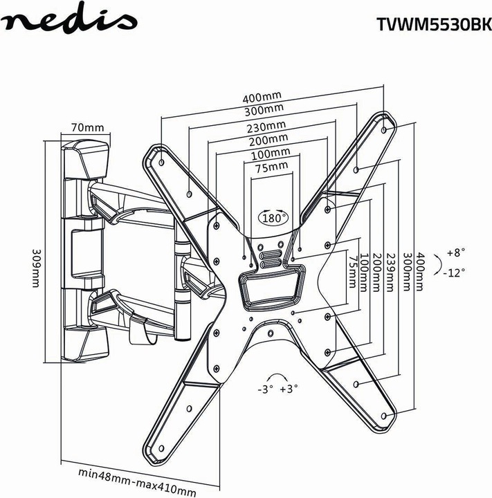Immagine prodotto Nedis Supporto a parete per TV a movimento completo, 26-42". (Muro, 42", 30 kg)