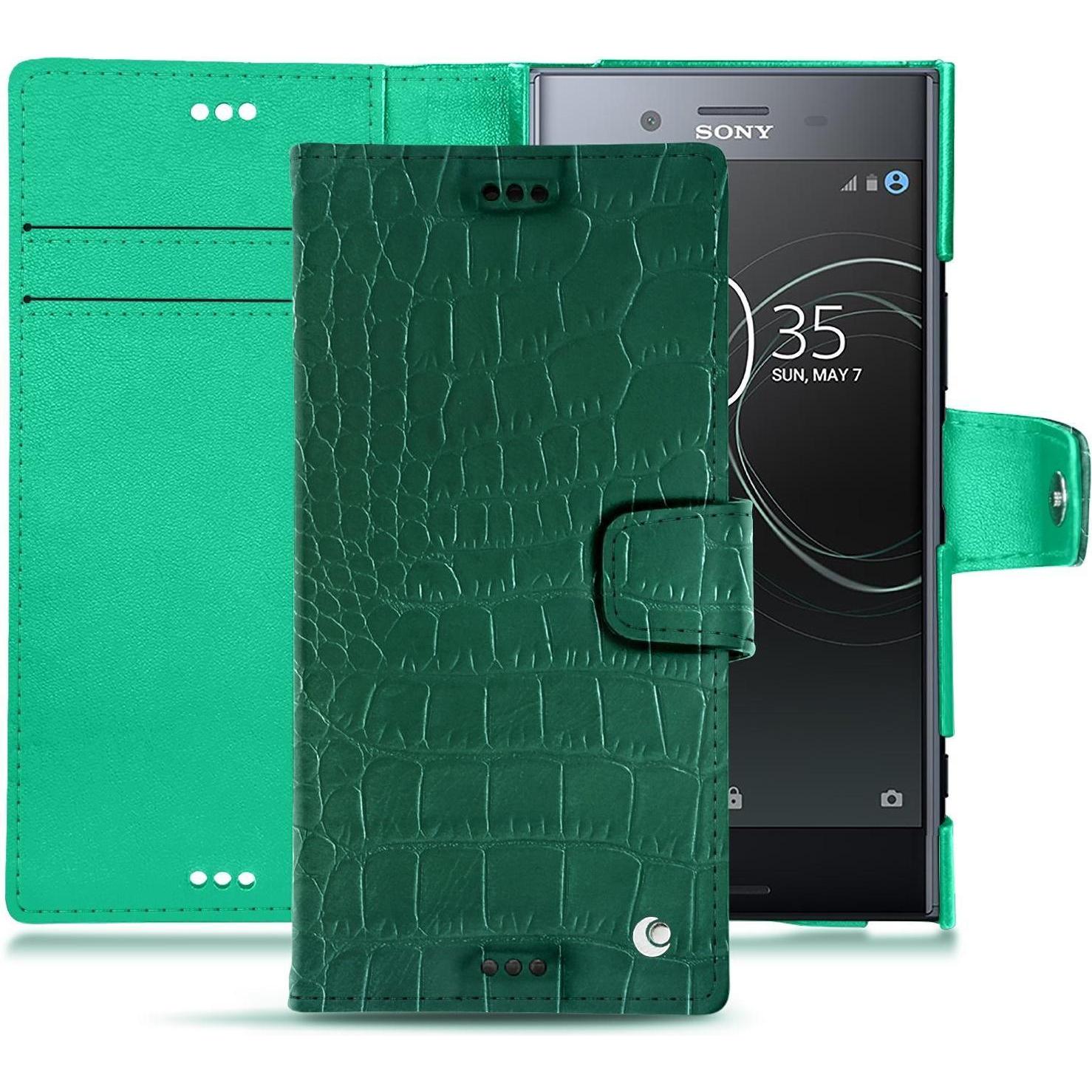 Noreve Lederschutzhülle Wallet (Sony Xperia XZ Premium), Smartphone Hülle, Grün
