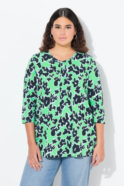 Actual product image Ulla Popken Floral Print 3/4 Sleeve V-Neck Tee (42, 44)
