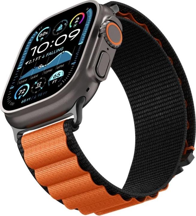 Produktbild Spigen WBF1 Armband für Apple Watch 44 / 45 / 46 / 49 mm - Schwarz und Orange (44 mm, 45 mm, 46 mm, 49 mm, Nylon)