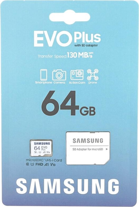 Actual product image Samsung EVO Plus (64 GB, microSDXC, U1, UHS-I)