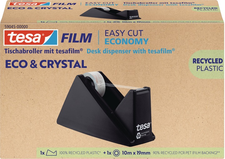 Produktbild tesa tesafilm® ECO & CRYSTAL Klebefilm Set mit robustem 10m:19mm inkl. Tischabroller