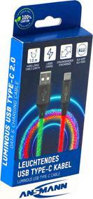 Produktbild Ansmann USB-A / USB-C Kabel mit LED Beleuchtung 100cm 1700-0158 (1 m, USB 3.0, 60 W)