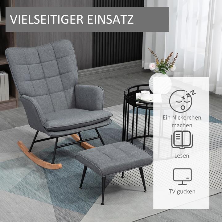Produktbild Homcom Schaukelstuhl mit Hocker Polyester, Schaumstoff Grau