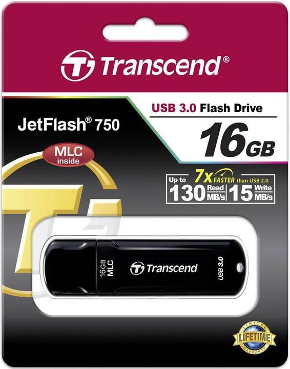 Image du produit Transcend 16GB JETFLASH750 USB3.0 MLC noir (16 Go, USB-A)