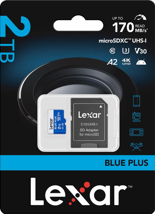 Image du produit Lexar Blue Plus MicroSD Card 2TB (2000 Go, microSDXC, U3, UHS-I)