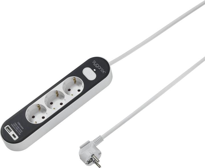 Sygonix SY-4755366 Steckdosenleiste mit Schalter Weiss Grau Schutzkontakt 1 St. (3 x, CEE 7/3, 1.40 m)