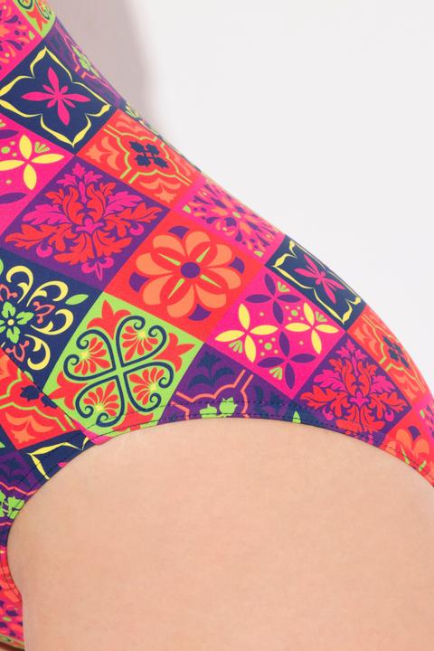 Image du produit Ulla Popken Maillot de bain sans bonnets souples, décolleté rond et motif « carreaux de faïence » (58)