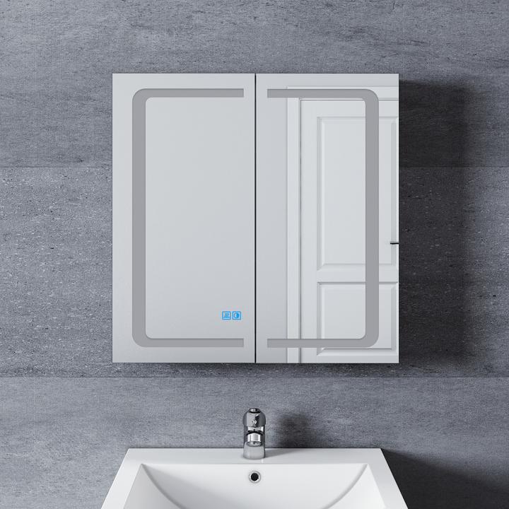 SONNI Spiegelschrank für Badezimmer mit Beleuchtung, 75 x 65 cm, Doppeltür, Aluminium, Anti-Kondensa