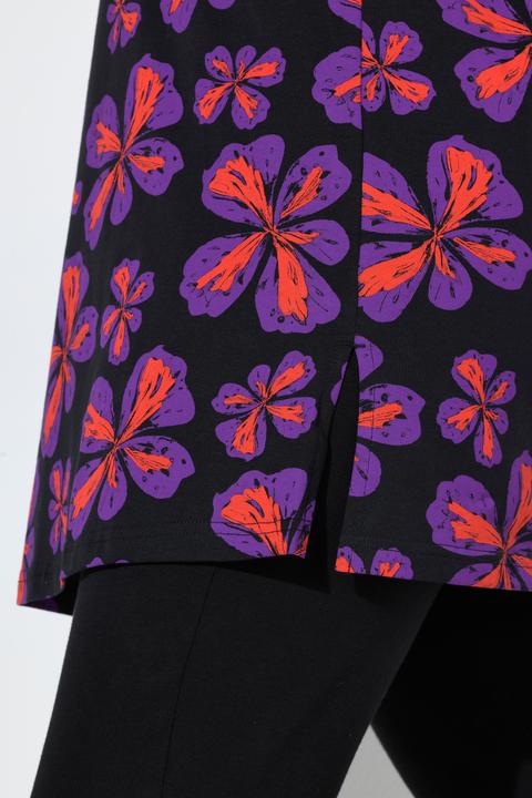 Immagine prodotto Ulla Popken Maglia dal taglio lungo e svasato con fiori, scollo a girocollo e maniche a 3/4 (46, 48)