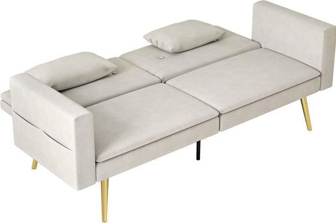 Image du produit Swisshandel24 2-Sitzer Sofa mit Bettfunktion, Verstellbare Rückenlehne, weiche Kissen, Beige (Canapé-lit)
