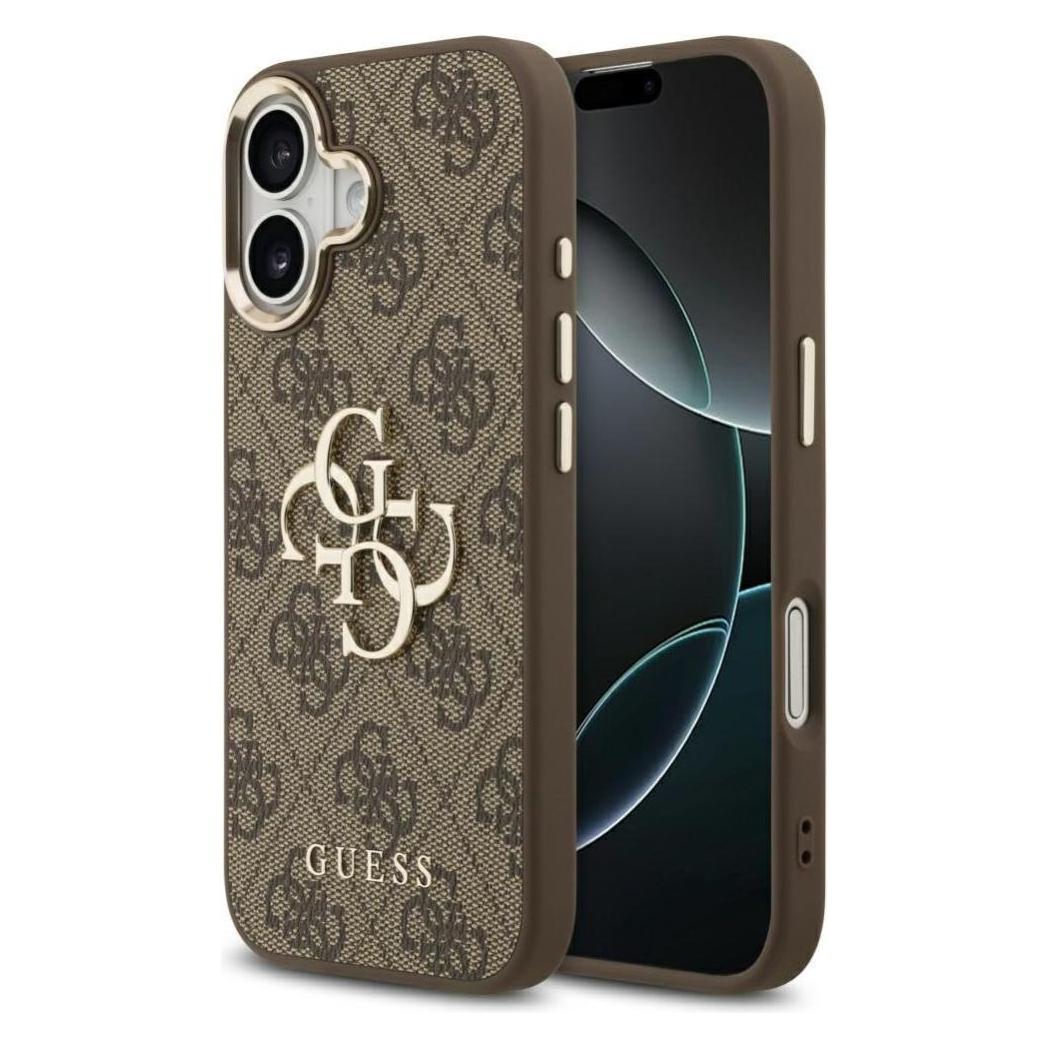 Guess Back Panel Cover Apple IPhone 17 Pu Leather 4G Metal Logo Gold Frame MagSafe Case Brown (Apple IPhone 17), Smartphone Hülle, Braun