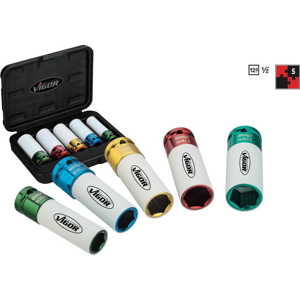 Vigor, Steckschlüssel + Stecknuss, Schlagschrauber Steckschlüsseleinsatz Satz ∙ V2257 ∙ Vierkant12,5 mm (1/2 Zoll) ∙ Aus...