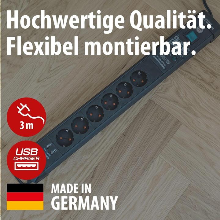 Produktbild Brennenstuhl Premium-Line, power distribution unit with USB ports, 6 sockets, 3m, black, with swi... (6x, CEE 7/7, 3 m)
