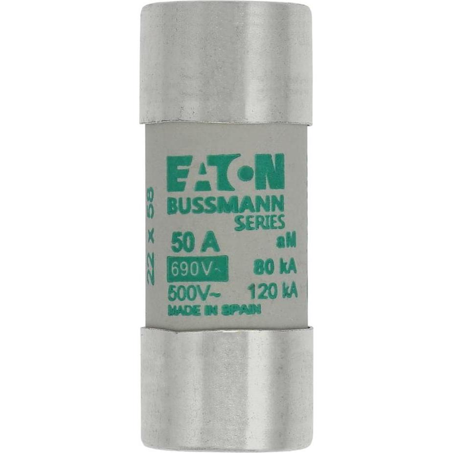 10x Eaton, Sicherung, Sicherungseinsatz, Niederspannung, 50 A, AC 690 V, 80 kA, 22 x 58 mm, aM, IEC C22M50 (Zylindersich...