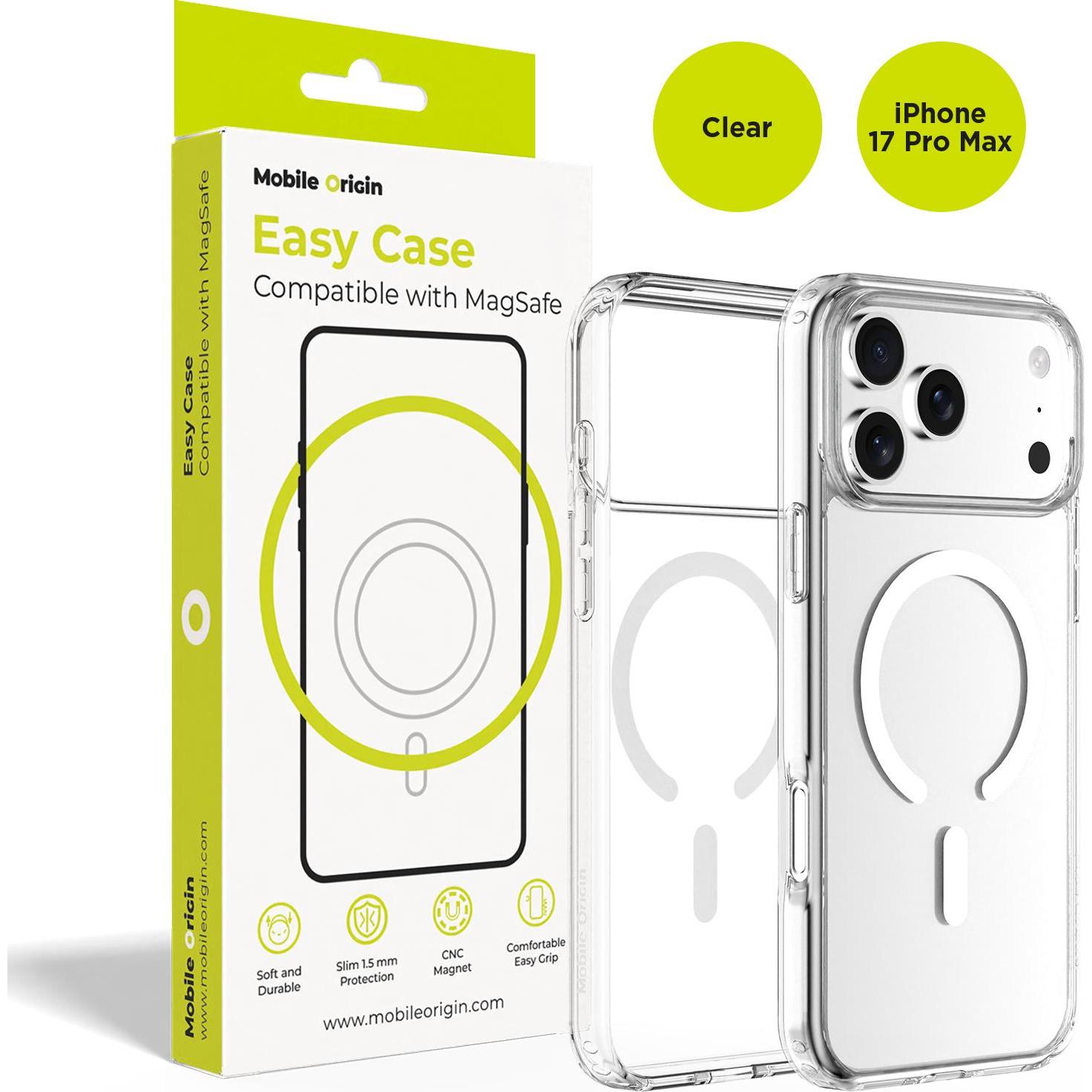 Mobile Origin Hybrid MagSafe Case, clear - iPhone 17 Pro Max (Apple iPhone 17 Pro Max), Cover smartphone, Trasparente