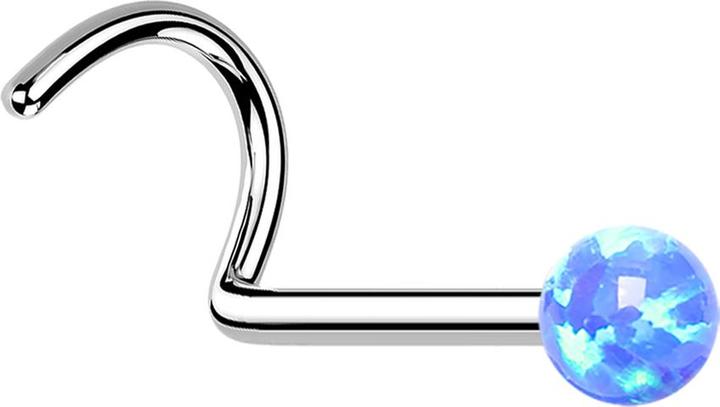 Actual product image Star Piercing Nose stud curved silver with opal blue (without brass, Surgical steel 316L)