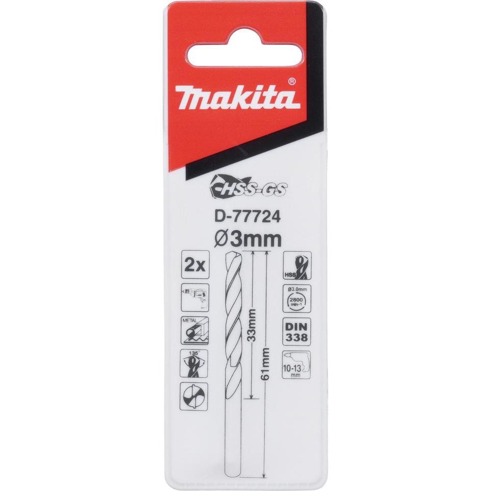 Thumbnail - Makita, Bohrereinsatz, Metallbohrer HSS-GS 3,0x61mm (3 Millimeter)
