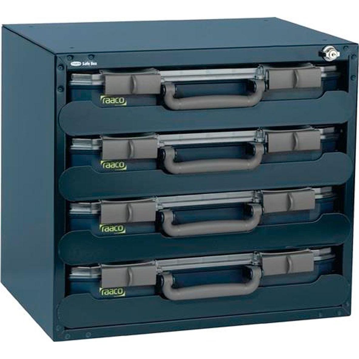Raaco, Werkzeugkoffer, SafeBox Assortimentsdozen - Stalen kast incl. 4 CarryLite 55 sorteerdozen