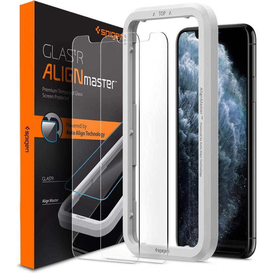 Spigen Align Glas.tR 2 pack - iPhone 11 Pro/XS/X AGL00109 (2 Stück, Apple iPhone 11 Pro, Apple iPhone X, Apple iPhone XS...