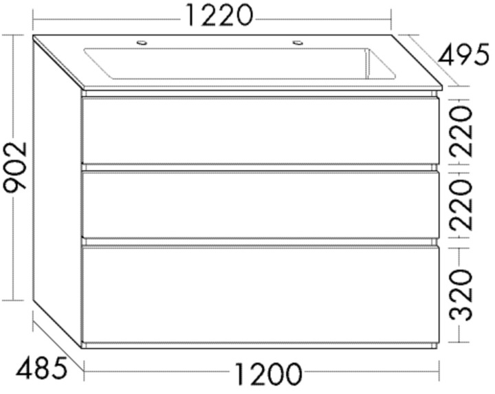 Immagine prodotto burgbad Lin20 Minearl lavabo in fusione colore bianco lucido con 2 fori per rubinetto incluso mobile