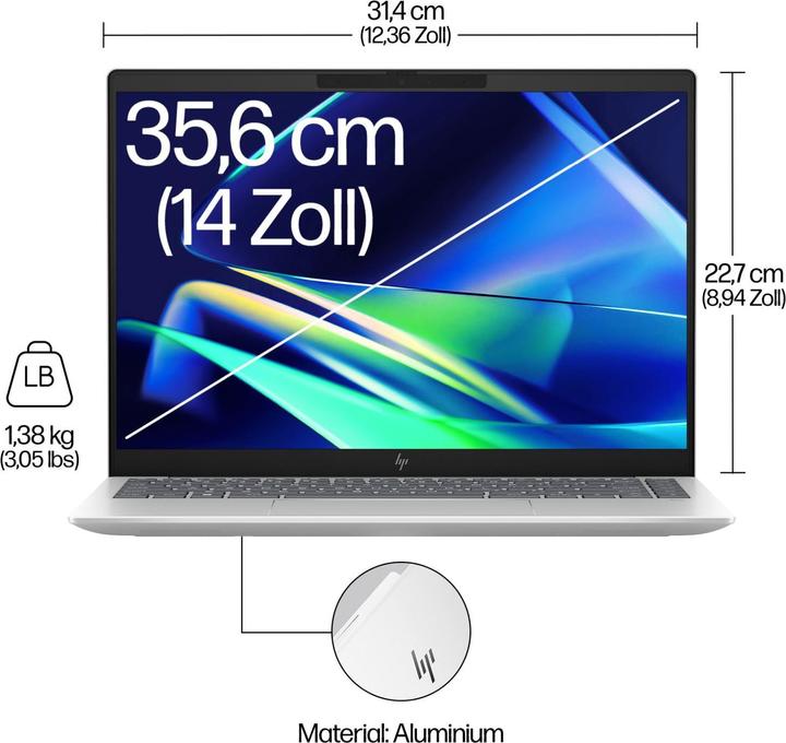 Productafbeelding HP Pavilion Plus 14-ey0155ng 14" WUXGA IPS, AMD Ryzen 5 7540U, 16GB RAM, 512GB SSD, Windows 11 (14", 512 GB, 16 GB, DE, AMD Ryzen 5 7540U)