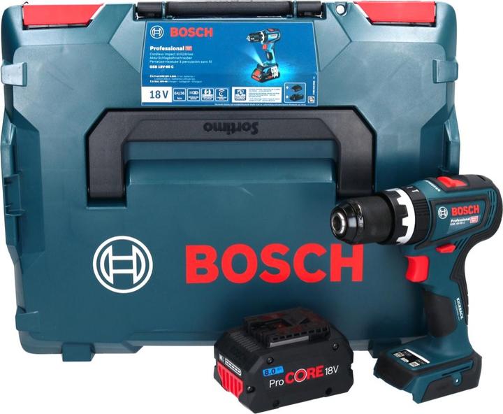 Produktbild Bosch Professional Bosch GSB 18V-90 C Professional Akku Schlagbohrschrauber 18 V 64 Nm Brushless + 1x ProCORE Akku 8,0 (Ohne externe Stromquelle)
