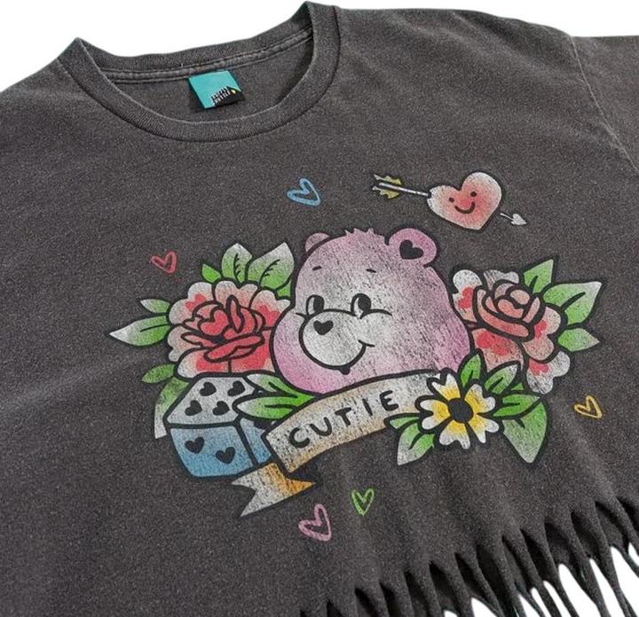 Produktbild Hype Tattoo Bear TShirt Mit Fransen Gewaschen (L)