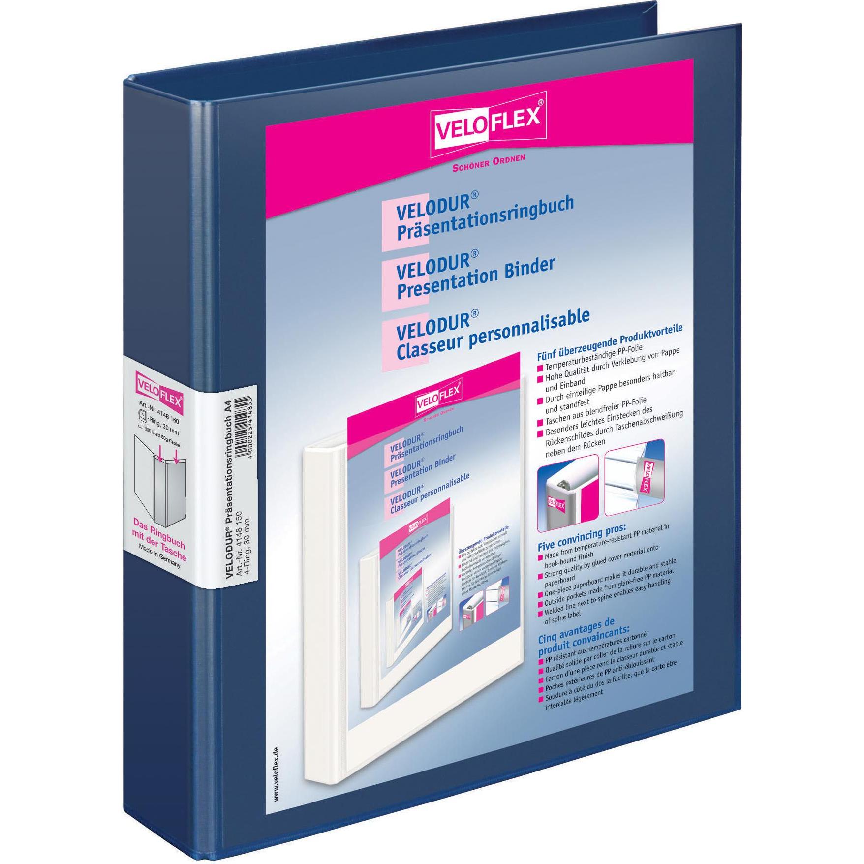 10x Veloflex, Ordner, Präsentationsringbuch 4D-Mechanik VELODUR, A4, Karton PP (A4, 42 mm, 1 x)