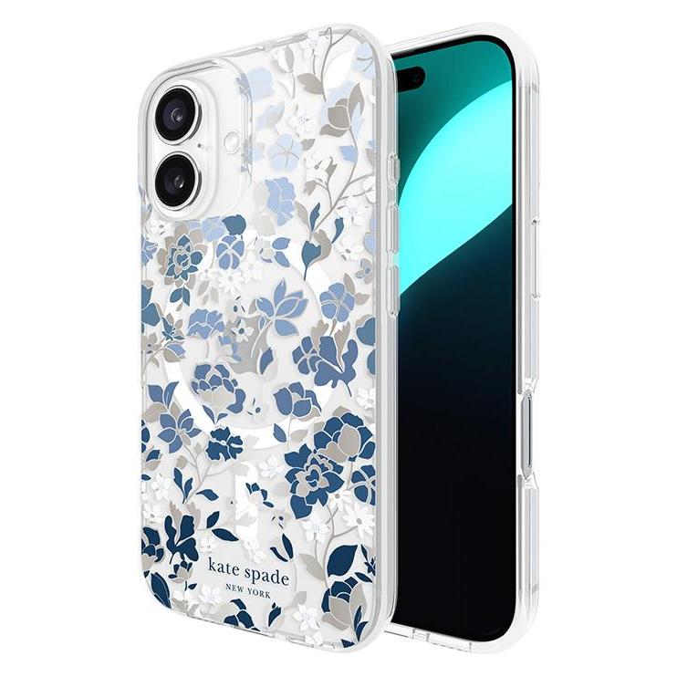 Kate Spade Hoesje Voor IPhone 16 MagSafe Bloemenpatroon (Apple IPhone 16), Smartphonehoes, Blauw, Transparant