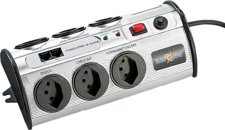 Actual product image Revolt Multimedia power strip 6-way switchable overvoltage EMI RFI