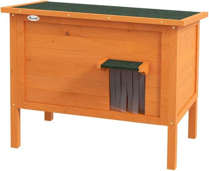 Swisshandel24 Katzenhaus aus Holz, Katzenhöhle Outdoor, Isolierte Katzenhütte mit Türvorhang, Kleintierhaus im Erh (Katze)