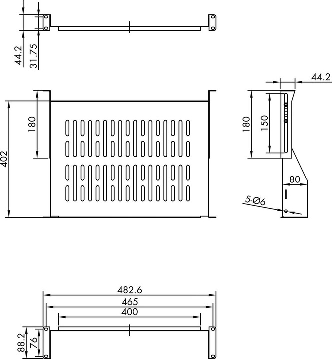 Image du produit Value étagère 19" 2he. t : 400 mm < 20 kg