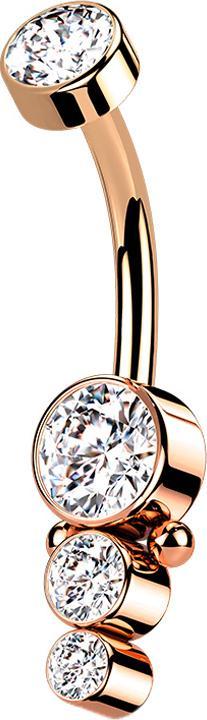 Immagine prodotto Star Piercing Disco in oro rosa a banana con cristallo e tre cristalli (senza ottone, Acciaio chirurgico 316L)