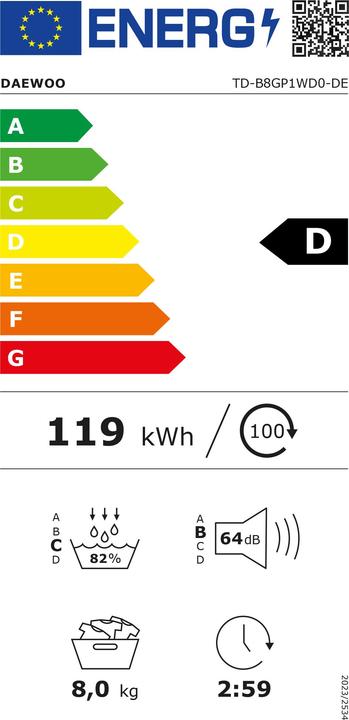 Energie-Label Daewoo TD-B8GP1WD0-DE (8 kg, Rechts)