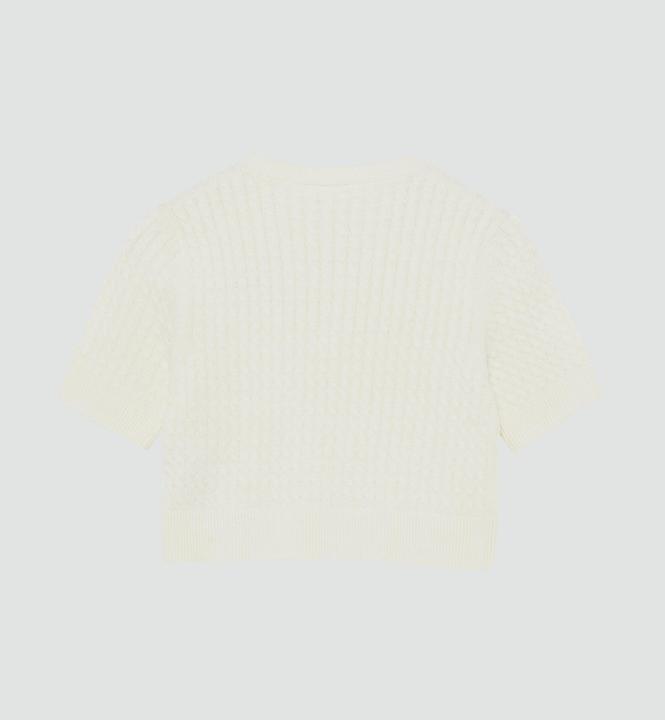 Produktbild s.Oliver Strickpullover Kurzarmstrickpullover mit Zopfmuster und Stickerei (170, 176)