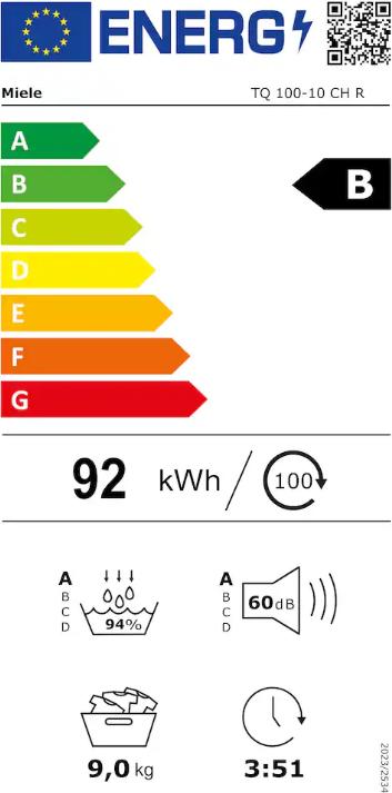 Etichetta energetica Miele NOVA TQ 090-10 CH (9 kg, A sinistra)