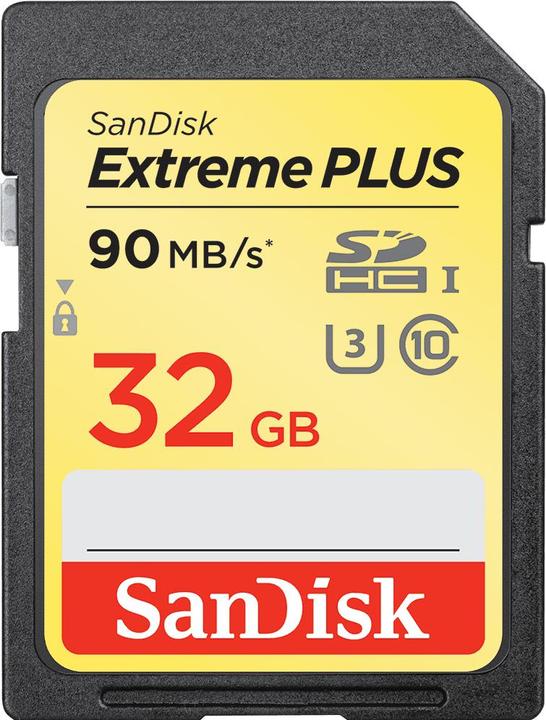 Actual product image SANDISK Extreme Plus SDHC 32GB 32GB 90MB/s. V30 (32 GB, SDHC, U3, UHS-I)