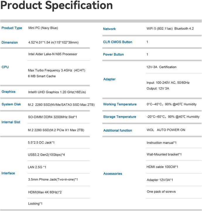 Produktbild Beelink Mini PC Mini S12 mit Intel N95 Prozessor, 12G DDR4 RAM